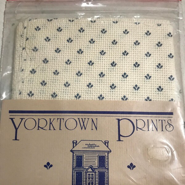 Tissu point de croix vintage Yorktown Prints 14 points bleu et écru, carrés 14,75 pouces