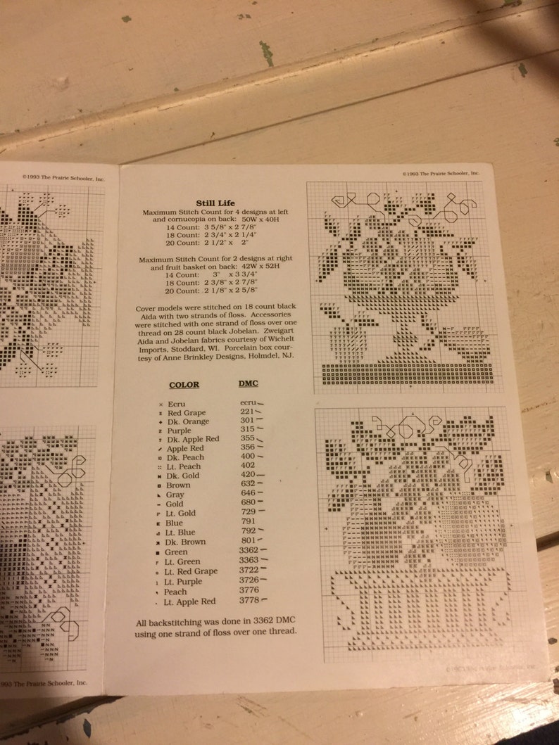41 counted cross stitch patterns Original Book The Prairie Schooler Still Life Book No