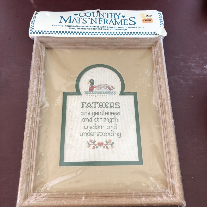 Fathers Counted Cross Stitch Design with Frame Vintage 1987 Country Mats /'N Frames Sue Hillis