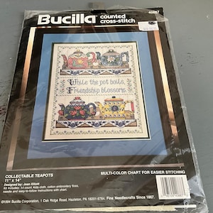 Bucilla Collectible Teapots 40887 cross stitch kit on 14 count AIDA
