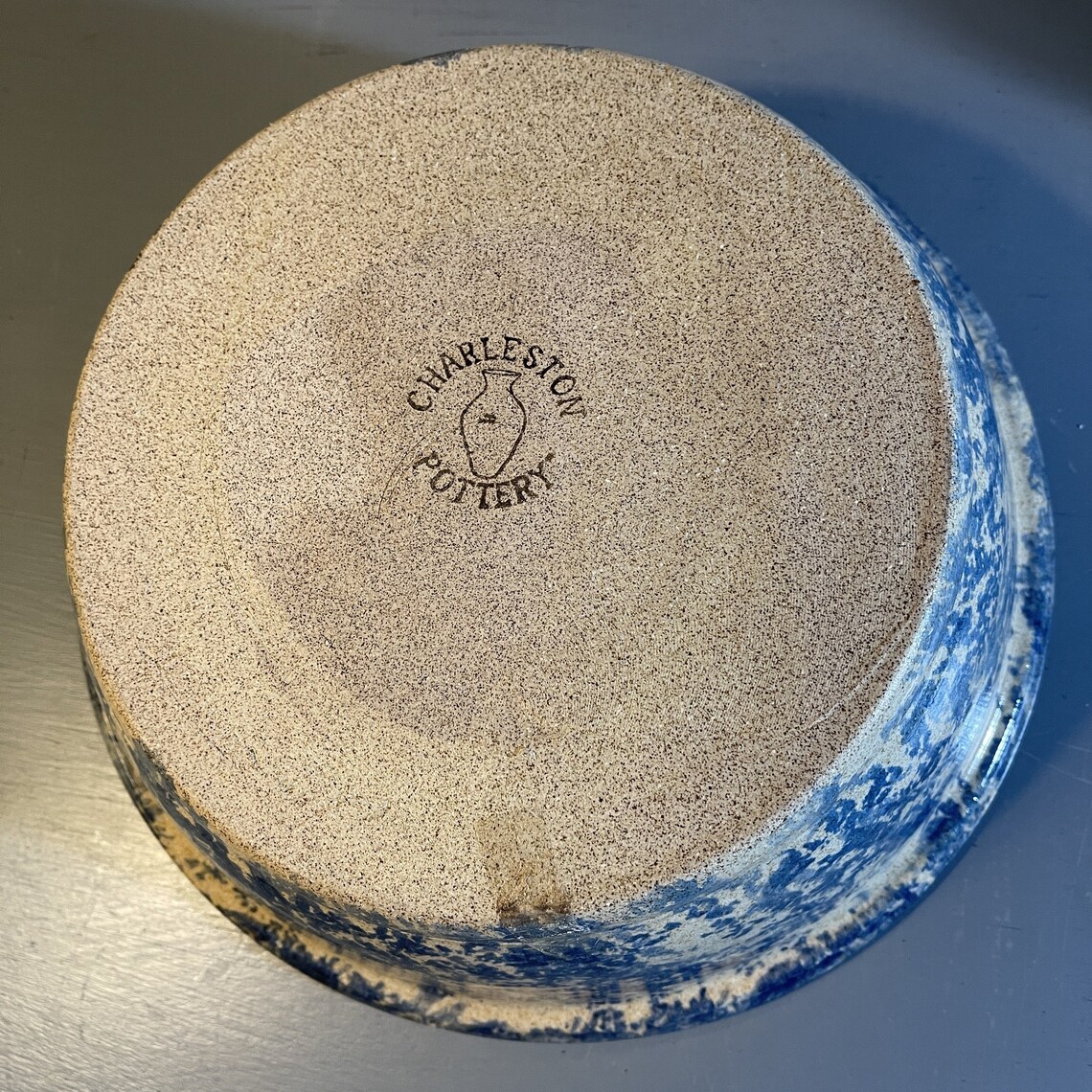 Charleston Pottery stoneware blue sponge ware bowl vintage Etsy