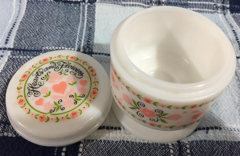 Avon Rare hearts and flowers Vintage milk glass Vanity Jar