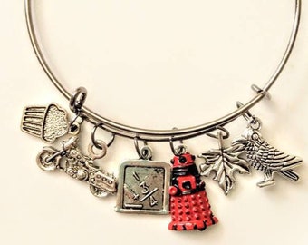 Clara Oswald doctor companion inspired charm bracelet hand painted enamel dalek charm souffle girl