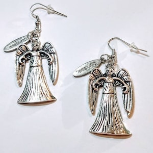 2&quot; Weeping Angel earrings whovian inspired antique silver &quot;Doctor Who&quot; inspired large pendants