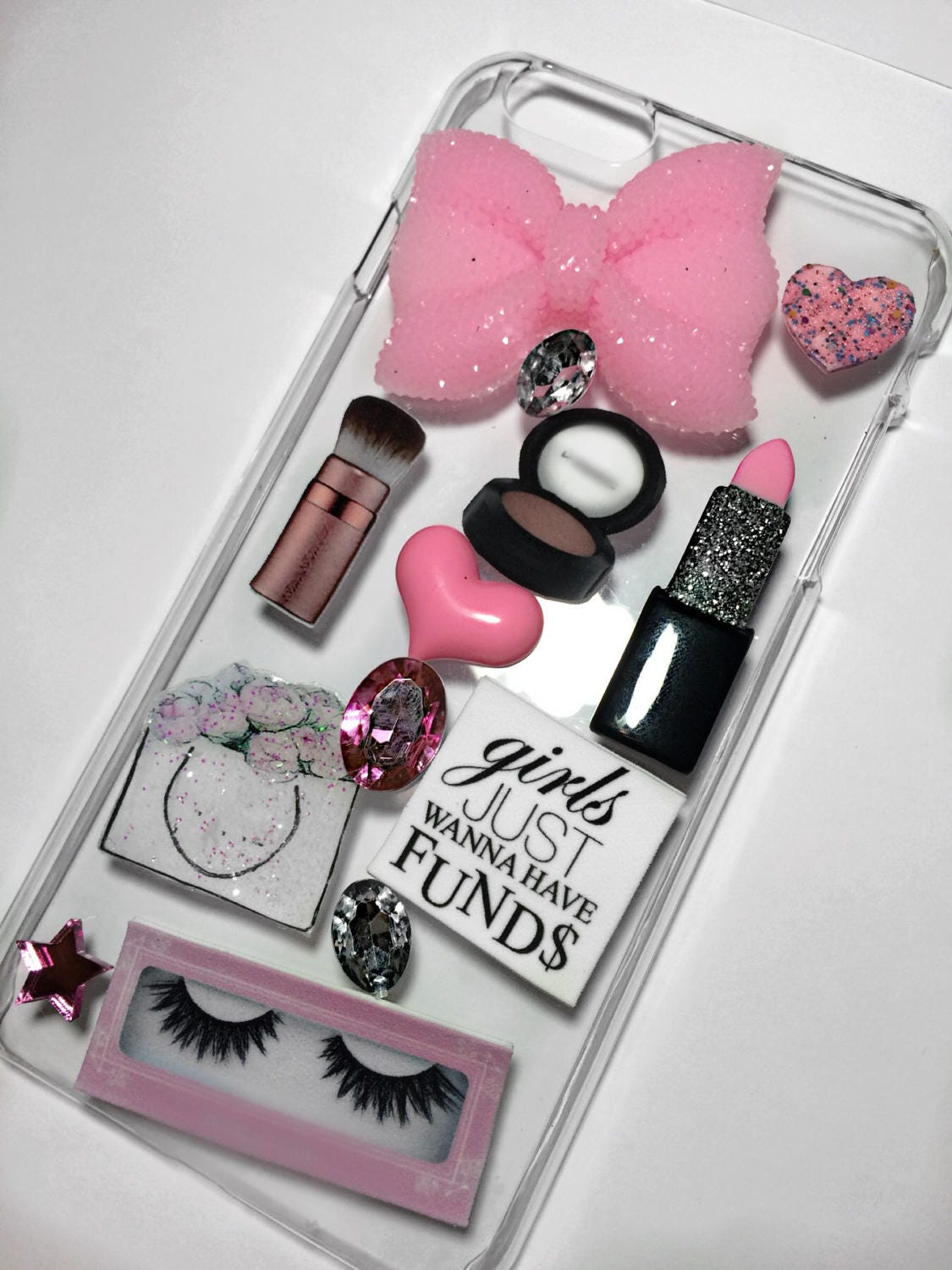 Pink Glam Makeup Phone Case Bling Rhinestone Phone Case Bow Etsy