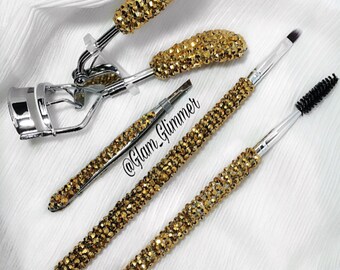 Custom Rhinestone Bling Makeup Brushes & Tools, Eyebrow/Eyelash Brush/tool Set, Eyebrow brush Set, Eyelash Curler Set