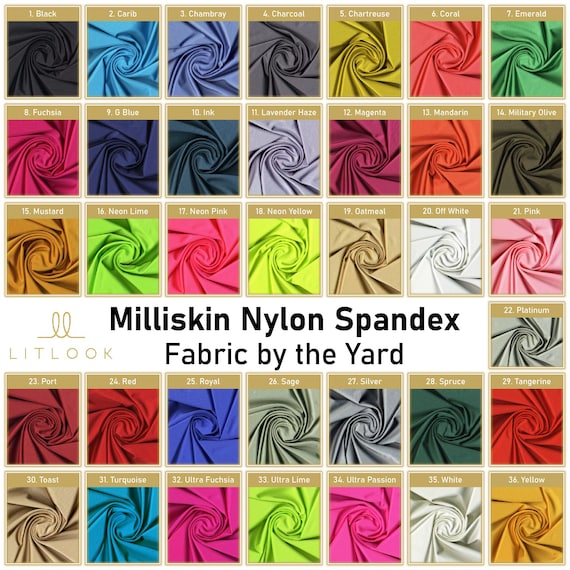 LitLook Milliskin Nylon Spandex Fabric by the Yard - 4-Way Stretch Swimwear Fabric - Shiny Power Satin for Swimsuits, Dancewear, Dresses