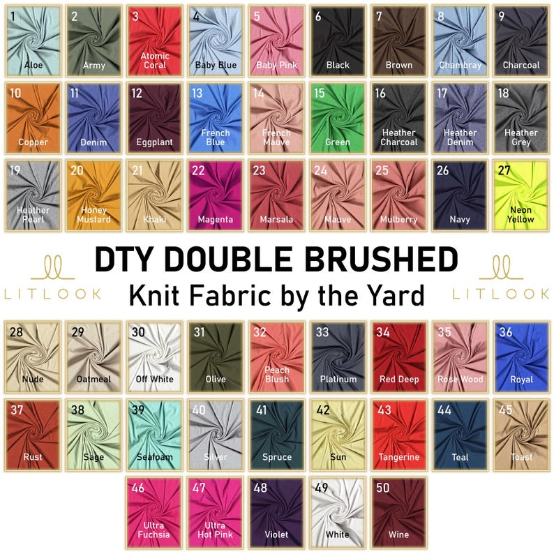 LitLook DTY Double Brushed Knit Fabric by the Yard - 4-Way Stretch Polyester Spandex Fabric for Leggings, Dresses, Yoga Wear, Pajamas & More afbeelding 1