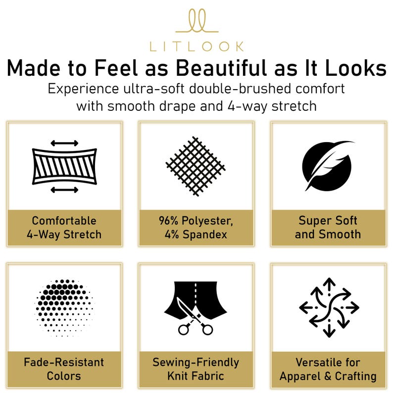 LitLook DTY Double Brushed Knit Fabric by the Yard - 4-Way Stretch Polyester Spandex Fabric for Leggings, Dresses, Yoga Wear, Pajamas & More afbeelding 2