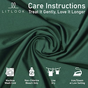 May include: Dark green fabric with the Litlook logo and care instructions: Machine wash cold, non-chlorine bleach only, line dry, and iron/steam at low setting. The text reads "Treat It Gently, Love It Longer."