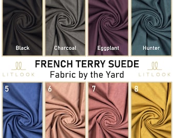 LitLook French Terry Suede Knit Fabric by the Yard - 65" Wide Brushed Suede for Dresses, Coats, Jackets, Hoodies, Loungewear