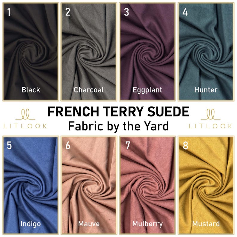 LitLook French Terry Suede Knit Fabric by the Yard - 65" Wide Brushed Suede for Dresses, Coats, Jackets, Hoodies, Loungewear image 1