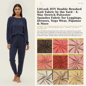 LitLook DTY Double Brushed Knit Fabric by the Yard - 4-Way Stretch Polyester Spandex Fabric for Leggings, Dresses, Yoga Wear, Pajamas & More