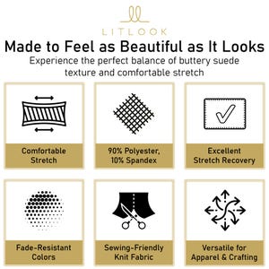 LitLook Micro Suede Faux Knit Fabric by the Yard - Stretch Brushed Suede for Dresses, Jackets, Leggings, Dresses, Fall & Winter Fashion image 2