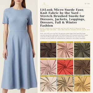 LitLook Micro Suede Faux Knit Fabric by the Yard - Stretch Brushed Suede for Dresses, Jackets, Leggings, Dresses, Fall & Winter Fashion