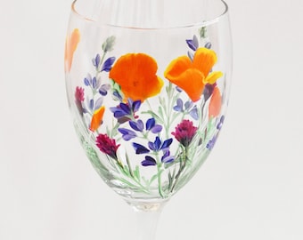 California Meadow Hand Painted Wine Glass