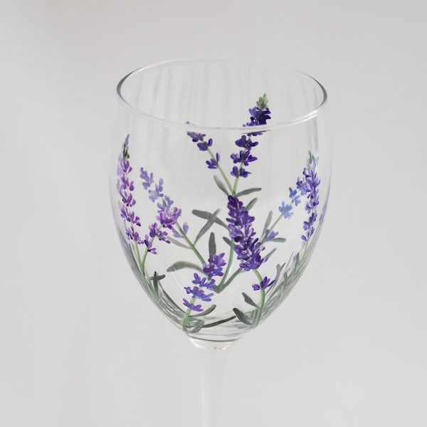 Lavender Hand Painted Wine Glass