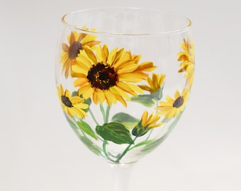 Wild Sunflower Hand Painted Wine Glass