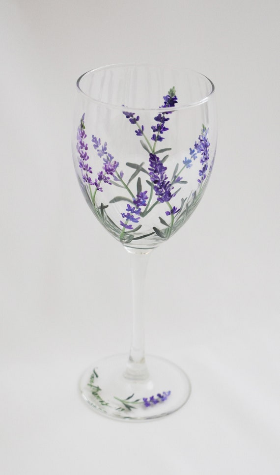 Extra Large Wine Glass with Lavender Design