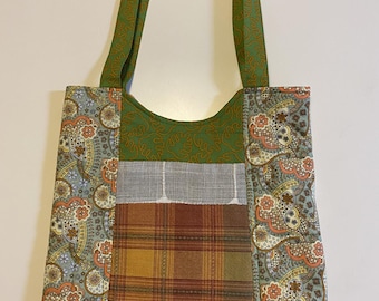 Fabric Tote Bag Quilted and Lined with Inner and Outer Pockets, Each Unique