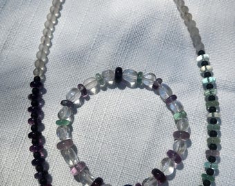 Rainbow Fluorite necklace, bracelet, set, clear quartz, lapis lazuli, statement, gemstone, necklace, gifts