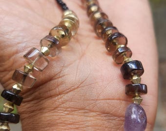 Amethyst necklace, Smokey Quartz, statement, gemstone, necklace, gifts for her