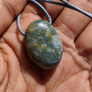 Necklace, Moss Agate, Pendant, Leather Band, Drop, Necklace, Healing Jewelry, Gifts