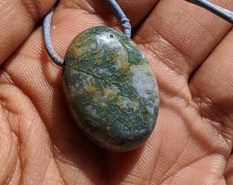 Necklace, Moss Agate, Pendant, Leather Band, Drop, Necklace, Healing Jewelry, Gifts