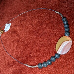 Halskette, Jaspis, Lava, Stahldraht, Geschenke
