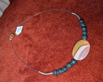 Necklace, Jasper, Lava, steel wire, gifts