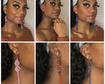Earrings, Chakra, Rose Quartz, Amethyst, Dangles, statement jewelry, gift