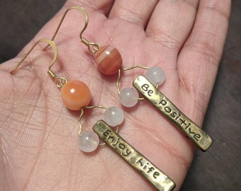 Earrings, Carnelian, Rose Quartz, Dangles, statement jewelry, gift
