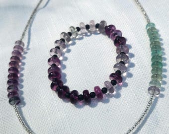 Rainbow Fluorite necklace, bracelet, set, statement, gemstone, necklace, gifts
