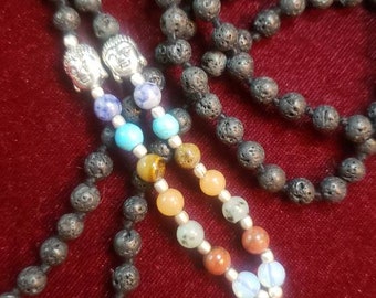 Mala, Lava Stone, Basalt, 108 Beads, Buddha, Meditation