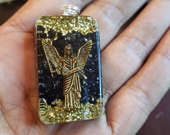 Orgonite, Pendant, Yoga, Meditation, EMF Protection, Tourmaline, Gold, Symbol Jewelry