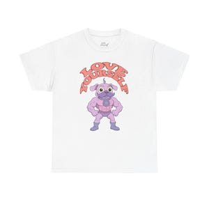 自分を愛そう！おもしろ犬Tシャツ - バフ柄の犬が描かれた自己愛Tシャツ - ボディポジティブグラフィックTシャツ - 彼や彼女へのキュートで力強い贈り物