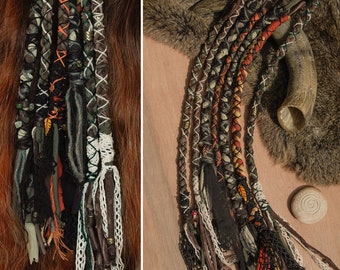 Hairwrap Ateba amovible dreadwrap bijoux cheveux dread accessoires festival boho witch wicca hippie viking Vert Noir Orange ostara braid été