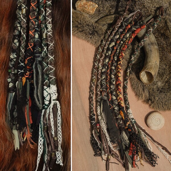 Hairwrap Ateba amovible dreadwrap bijoux cheveux dread accessoires festival boho witch wicca hippie viking Vert Noir Orange ostara braid été