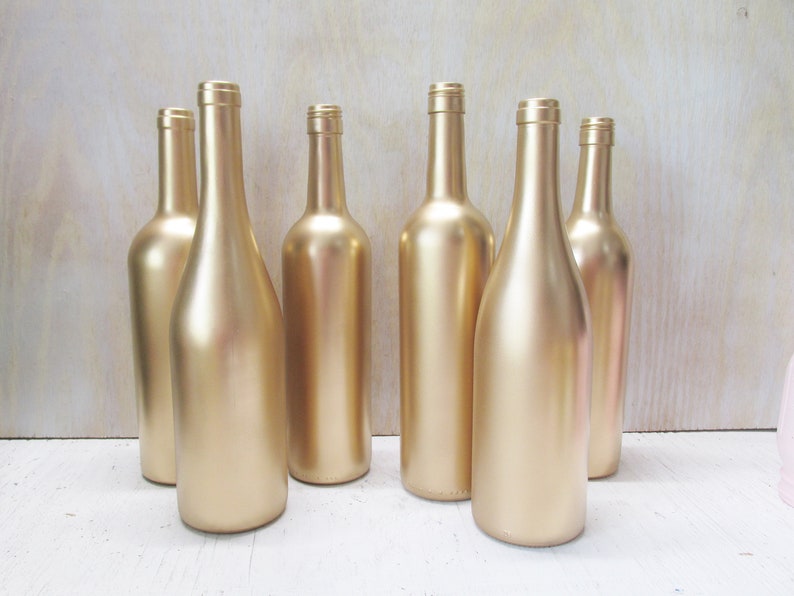 Painted Wine Bottle Flower Vases Matallic Gold Set Of 6 Etsy