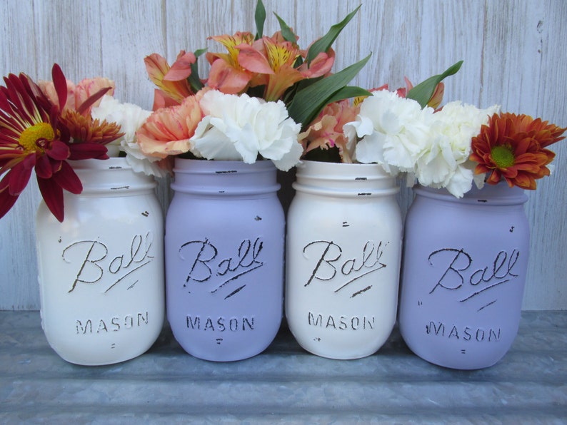 Painted Ball Mason Jars Flower Vases Cream Ivory And Light Etsy