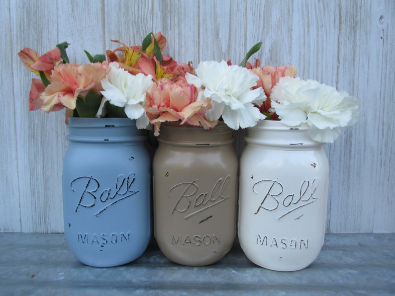 Painted Ball Mason Jars Flower Vases Slate Steel Etsy