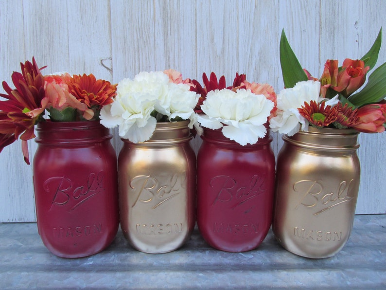 Painted Ball Mason Jars Flower Vases Metallic Gold And Etsy