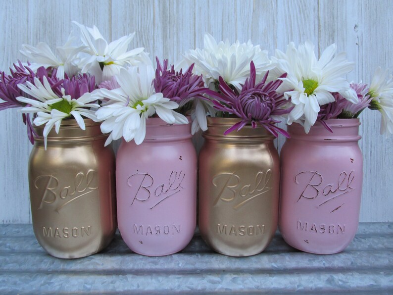 Painted Ball Mason Jars Flower Vases Light Pastel Baby Pink Etsy