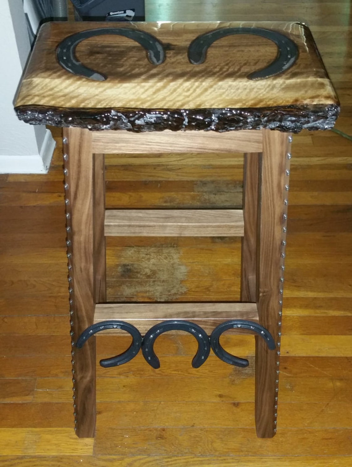 Hand made live edge rustic black walnut horseshoe bar Etsy