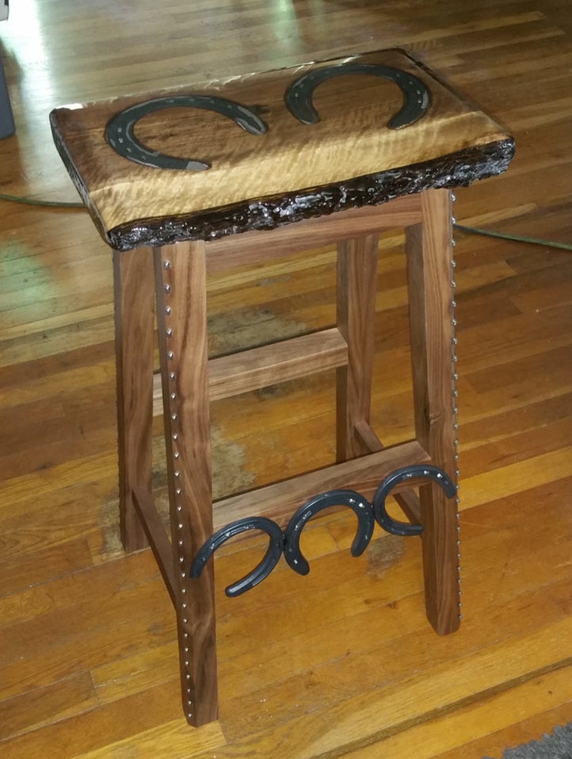 Hand made live edge rustic black walnut horseshoe bar Etsy