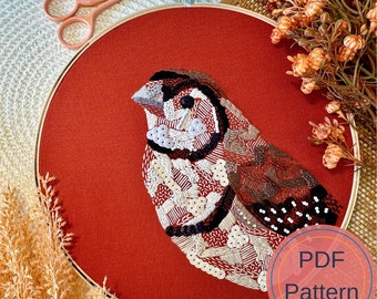 Double Barred Finch EmbroideryPattern, Digital Downloadable Pattern, Modern Embroidery art, Handmade PDF Pattern, Australian bird, Bird Art