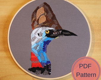 PDF Pattern - Southern Cassowary, Modern Embroidery, Digital Download, DIY Embroidery