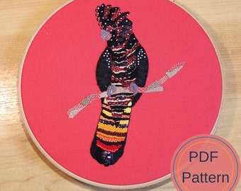 PDF Pattern Red Tailed Black Cockatoo, Embroidery Pattern, DIY embroidery, digital download