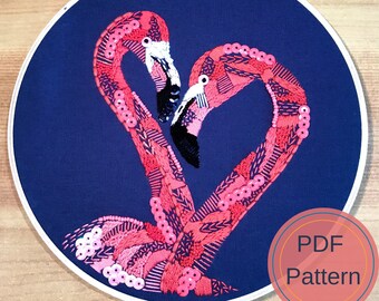 PDF Pattern - Flamingos Embroidery Pattern, Modern Embroidery, DIY stitching