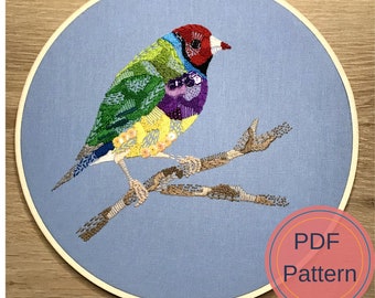 PDF Pattern Gouldian Finch, Modern Embroidery art, Handmade, Bird Art,